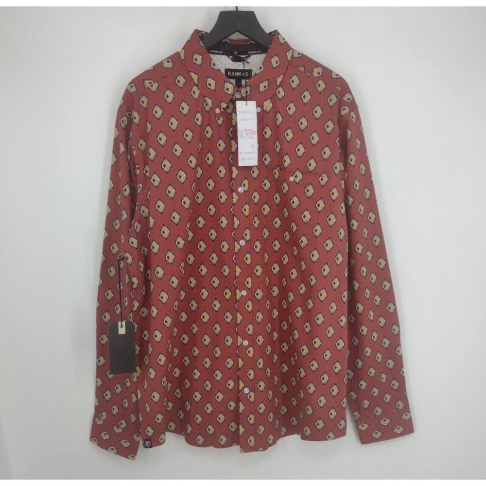 NWT Rank 45 Caballo SAMPLE Aztec Western Rodeo Red Button Down Shirt Mens L